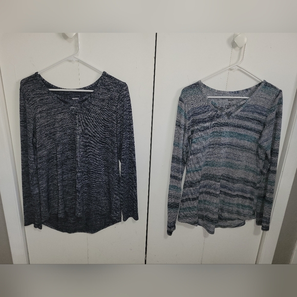 Sonoma Tops - Set Of 2 Sonoma Striped Long Sleeve Top - Blue Gray